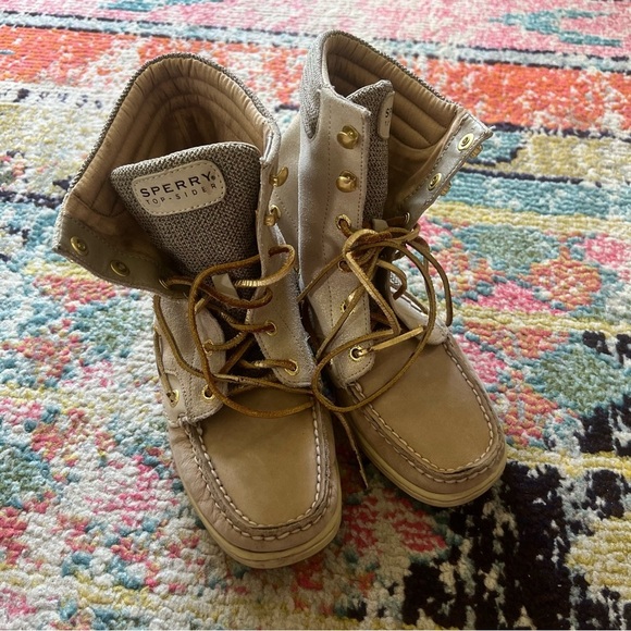 Sperry Top-Sider Hikerfish Lace-Up Leather Ankle Boots size 6.5 Tan Gold Shimmer - Picture 2 of 8